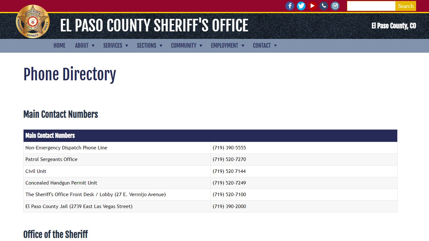 Phone Directory | El Paso County Sheriff